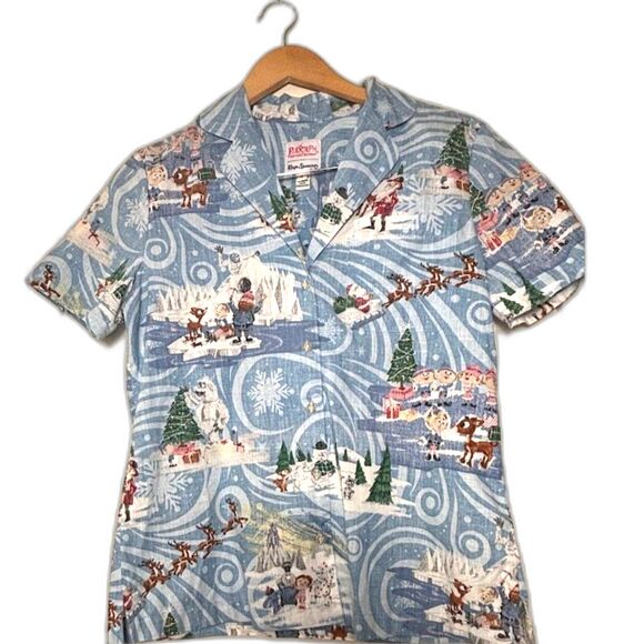 Reyn Spooner x Rudolph Shirt Women's Size Small Blue NWOT Holiday Button Down - Picture 1 of 3
